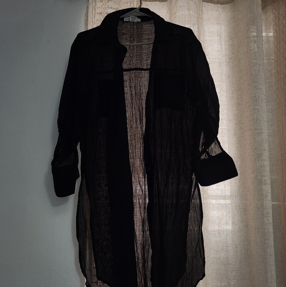 Elegant Black Sheer Long Sleeve Shirt